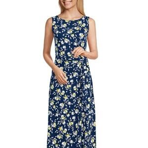 Land’s End Sleeveless Tie Waist Maxi Dress Deep Sea Navy Floral Sz 3X (24W-26W)